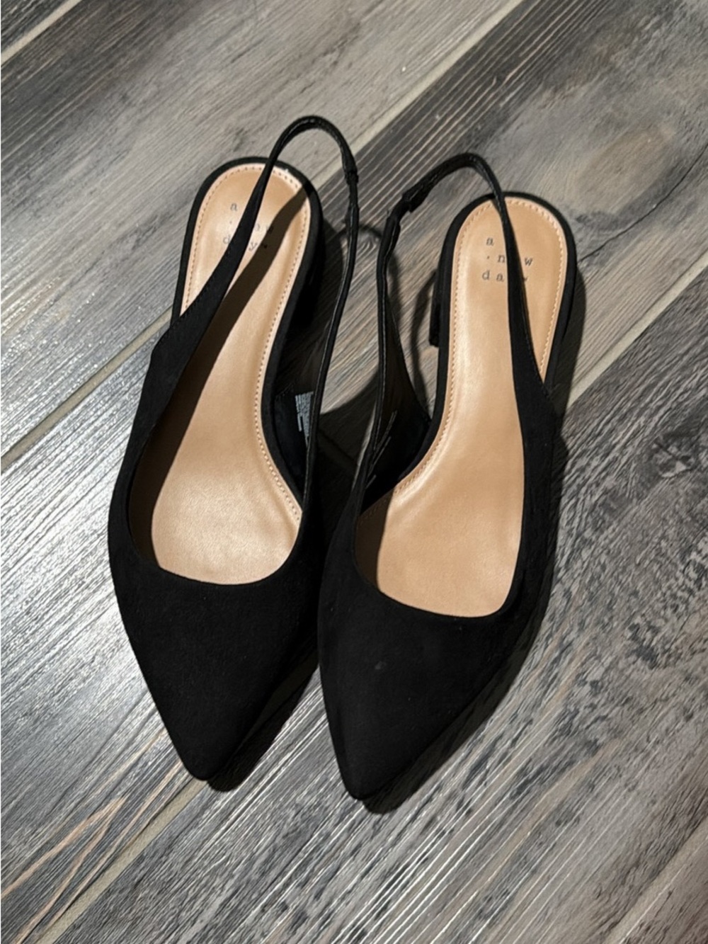 Annie Black Suede Pointed-Toe Slingback Heels